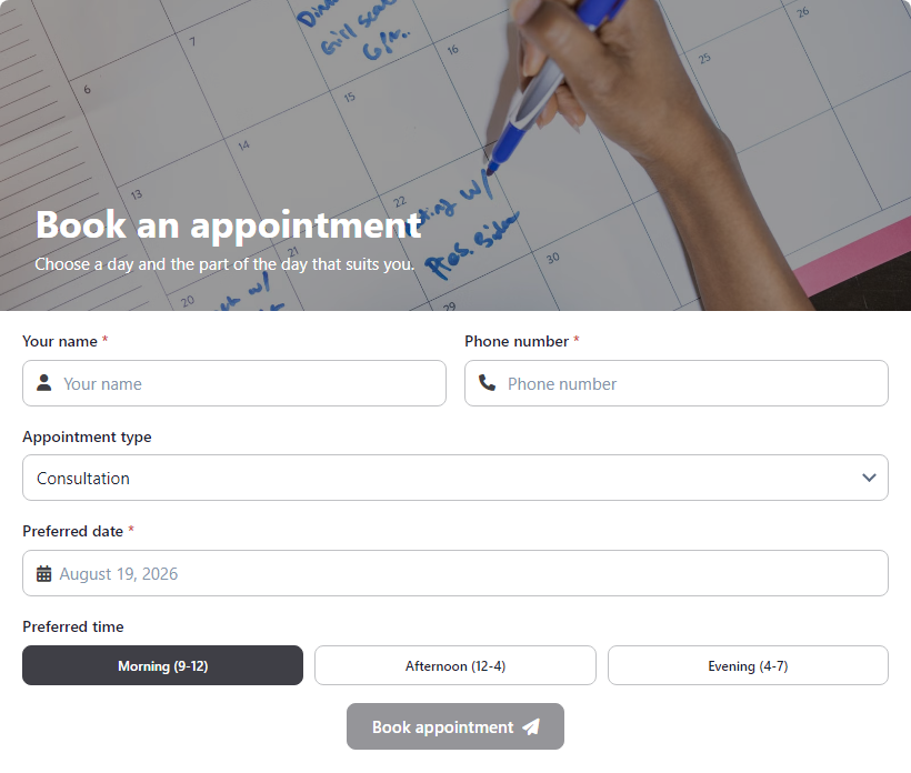 Appointment Scheduling Form template preview