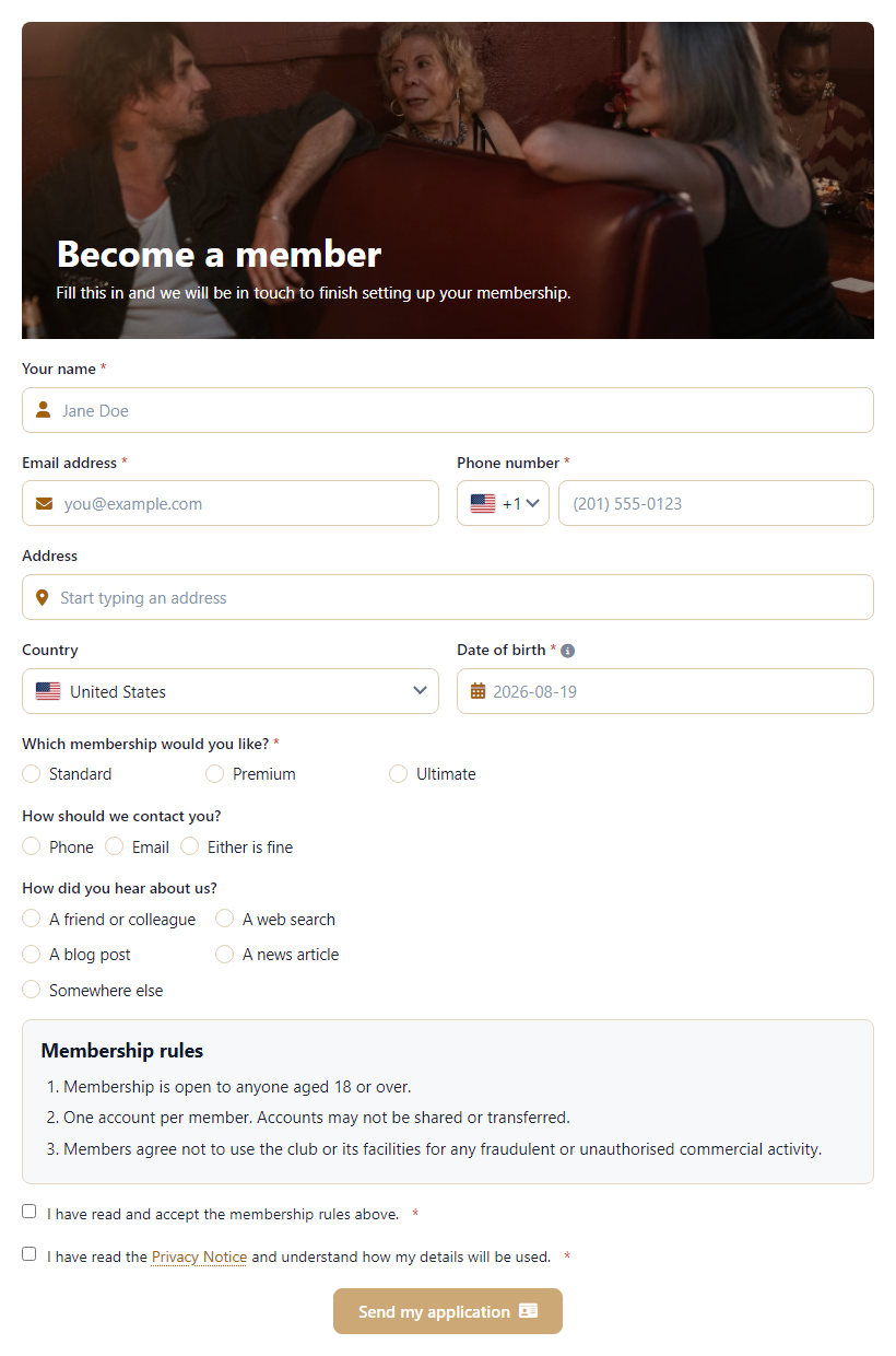 Club Membership Application Form Template template preview