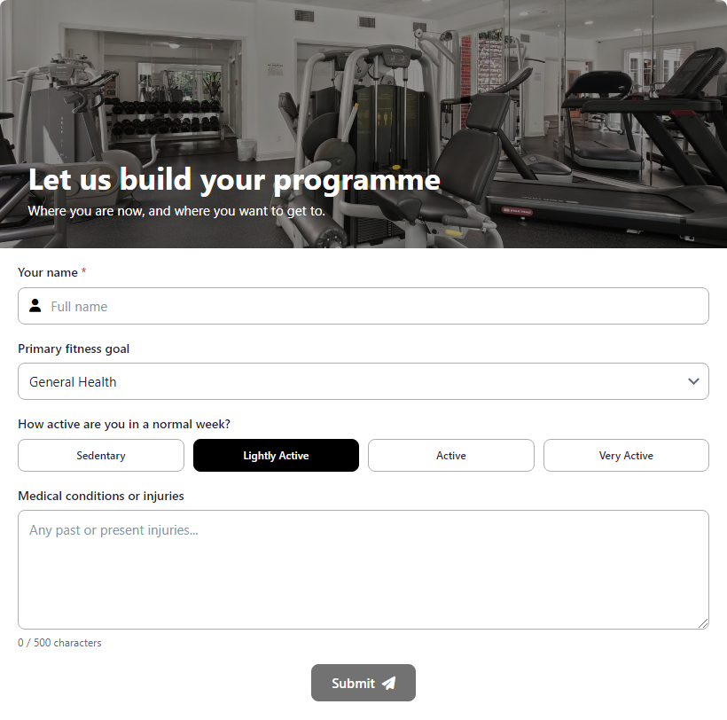 Fitness and Wellness Intake Form template preview