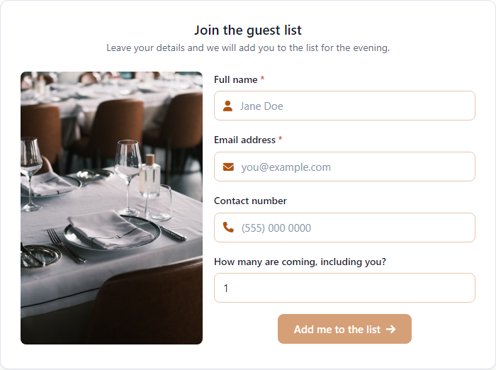 Guest List Form | Image Split Layout template preview