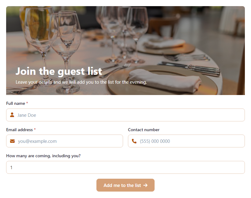 Guest List Signup Form Template template preview