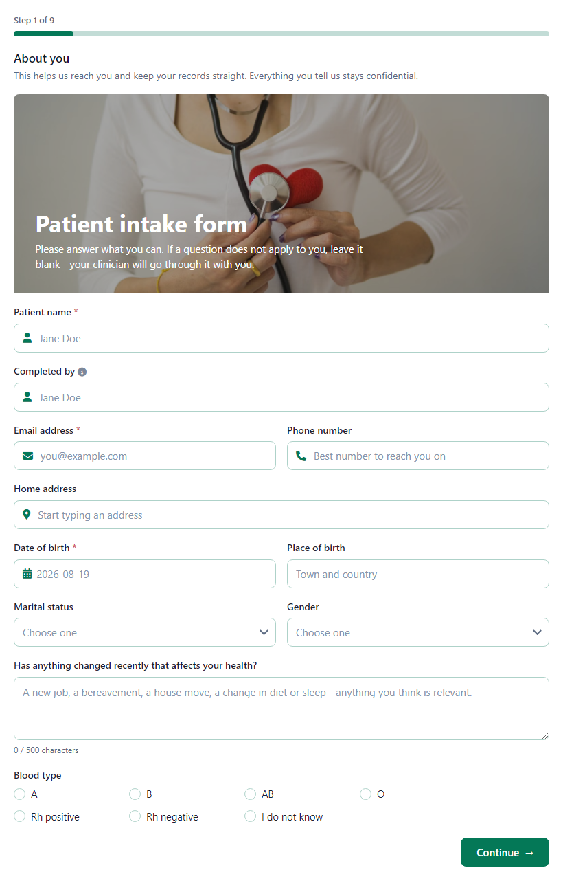 Medical Intake Form Template template preview