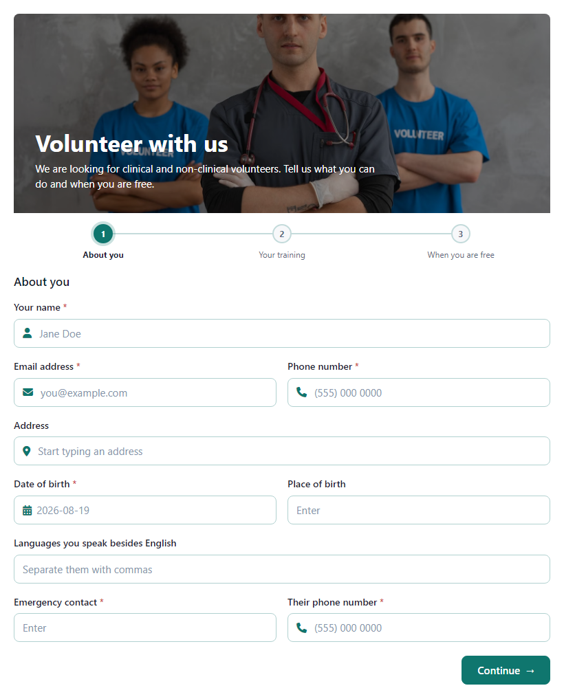 Medical Volunteer Application Form Template template preview