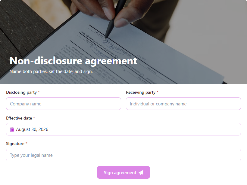 Non Disclosure Agreement Form template preview