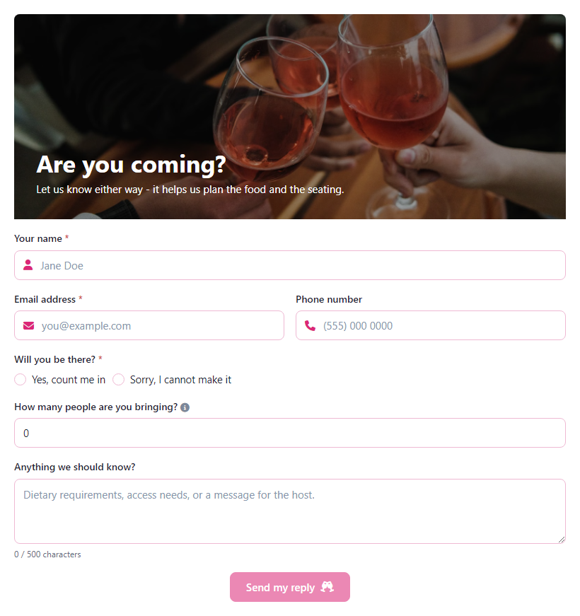 Party RSVP Form Template template preview