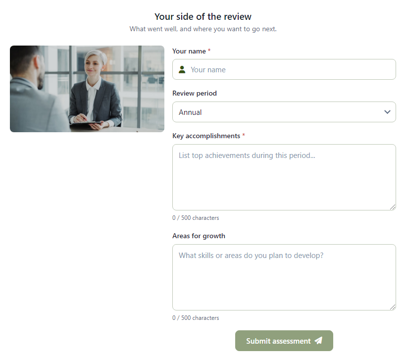Performance Self Assessment Form template preview