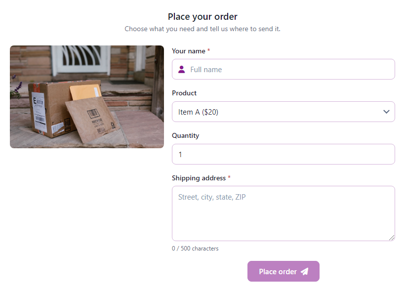 Product Order Form template preview