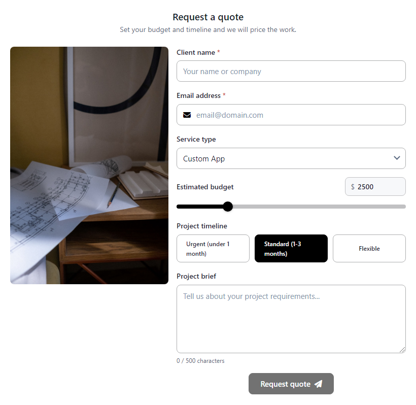 Project Quote Request Form template preview