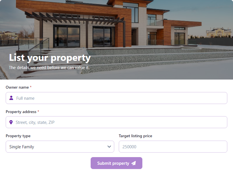 Property Listing Intake Form template preview
