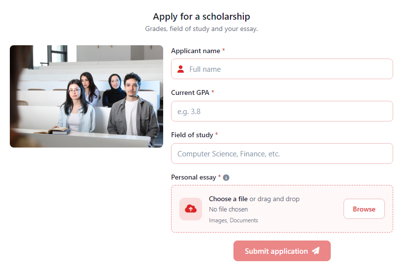 Scholarship Application Form template preview