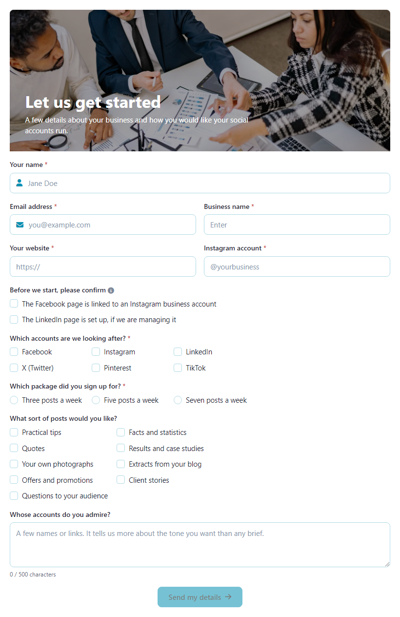 Social Media Client Onboarding Form Template template preview