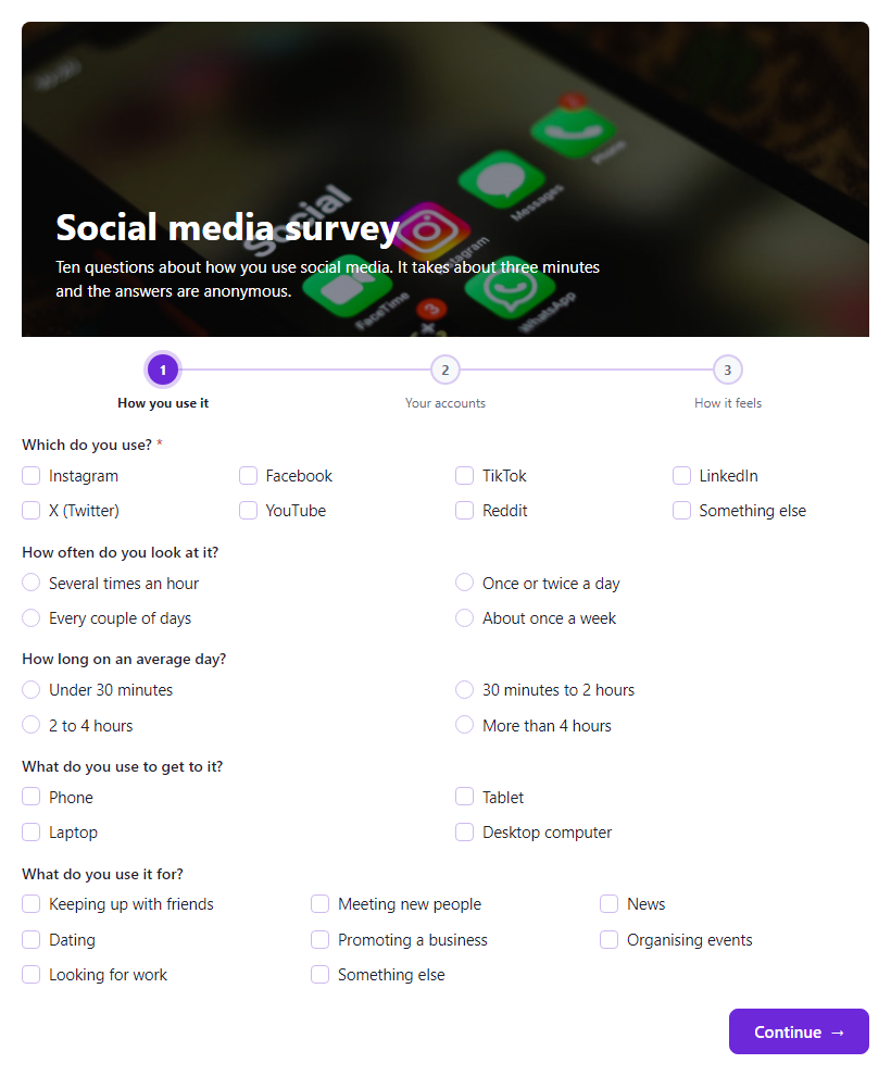 Social Media Usage Survey Template template preview