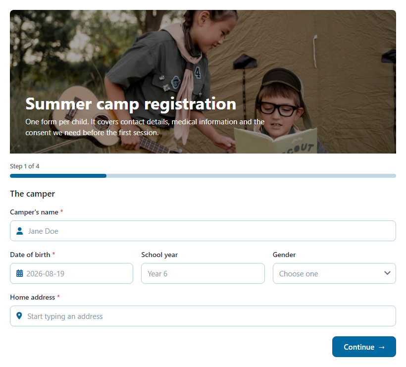 Summer Camp Registration Form Template template preview