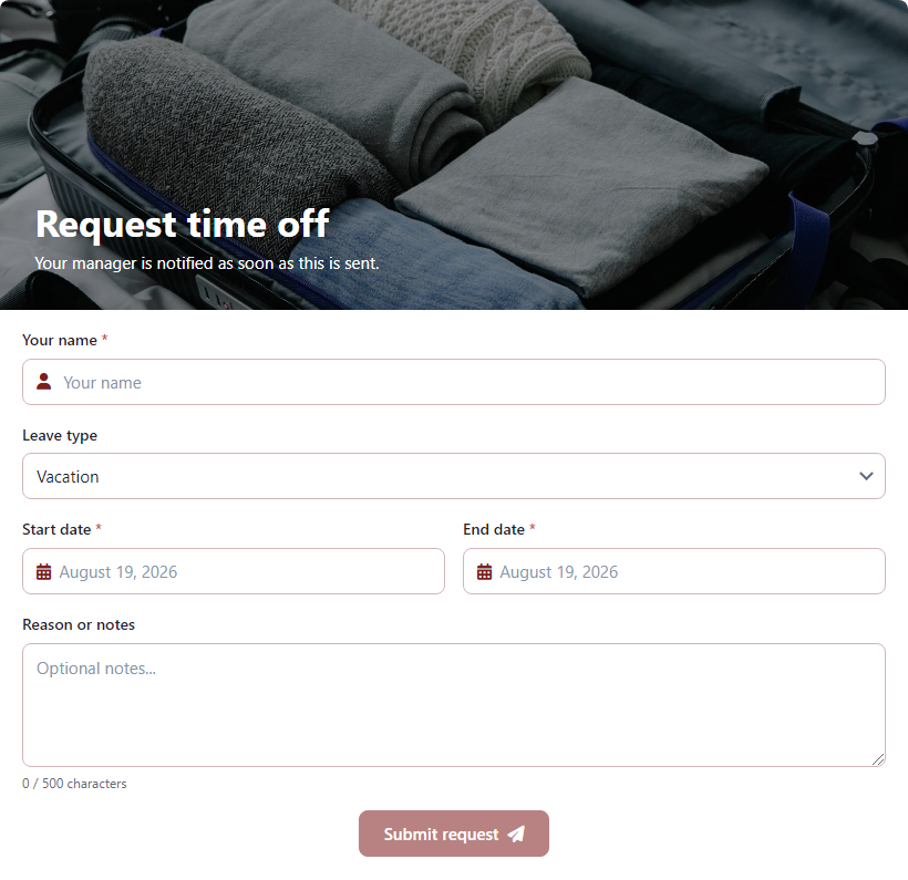Time Off Request Form template preview