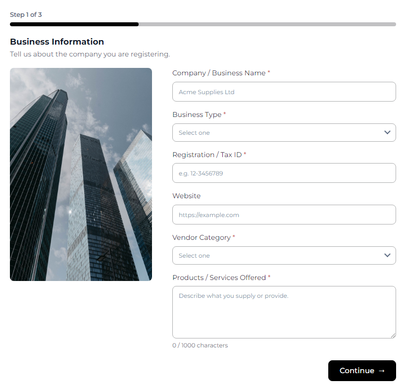 Vendor Registration Form | Multi-Step template preview