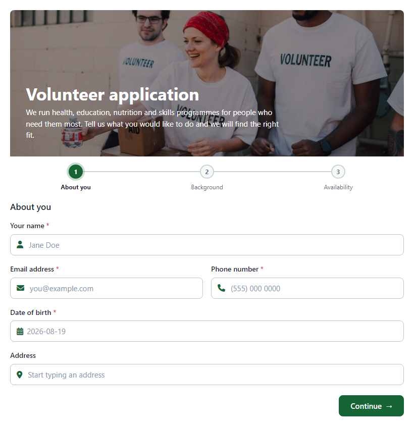 Volunteer Application Form Template template preview