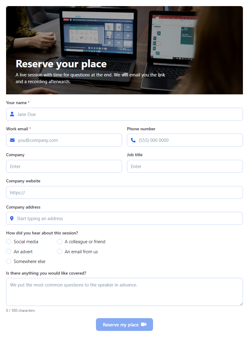 Webinar Registration Form Template template preview