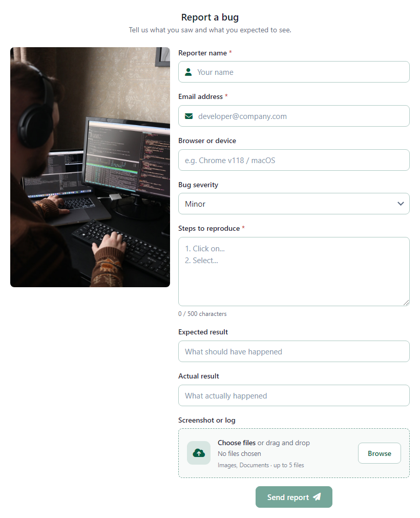 Website Bug Report Form template preview